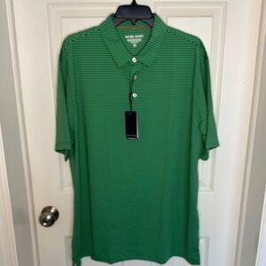 NWT Mens Green Striped Performance Polo Relaxed Fit